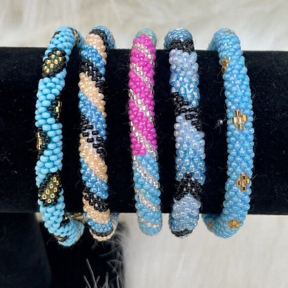 HAND CRAFTED in Nepal Beaded Bracelets (set of 5) #201 - Picture 1 of 5